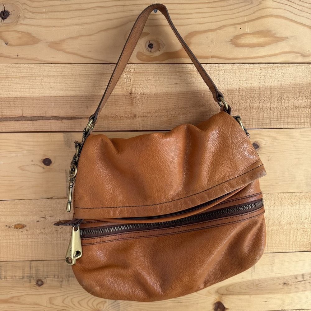 Fossil Explorer Large Brown Leather Fold Over Messenger Satchel Bag Vintage - Picture 1 of 11
